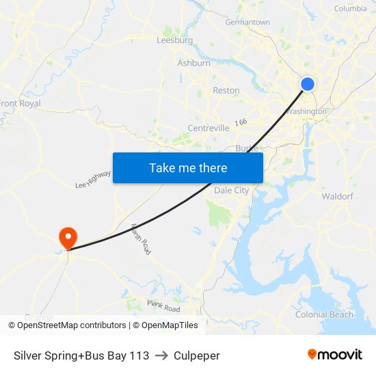 Silver Spring+Bay 113 to Culpeper map