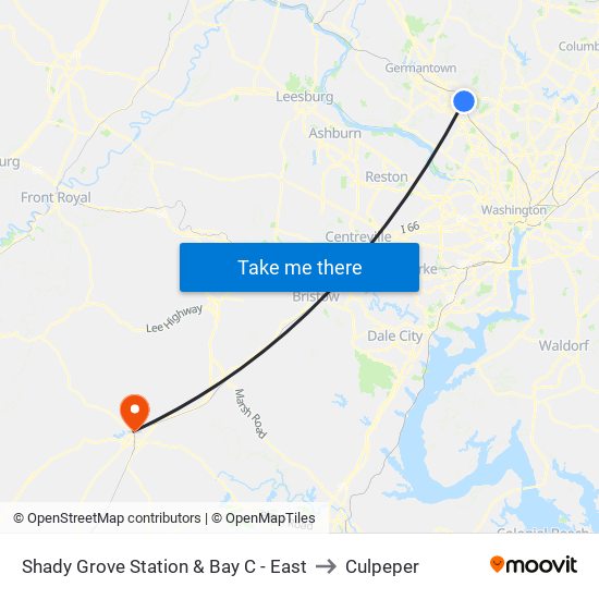 Shady Grove Station & Bay C - East to Culpeper map