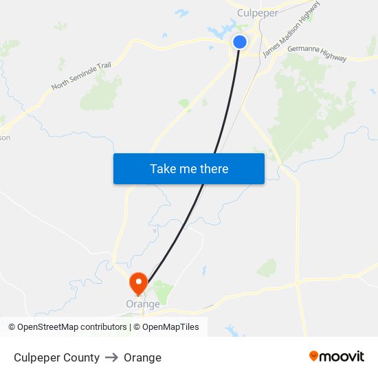 Culpeper County to Orange map