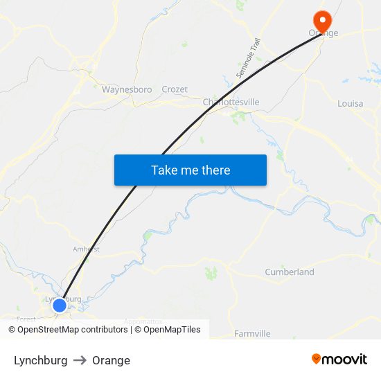 Lynchburg to Orange map