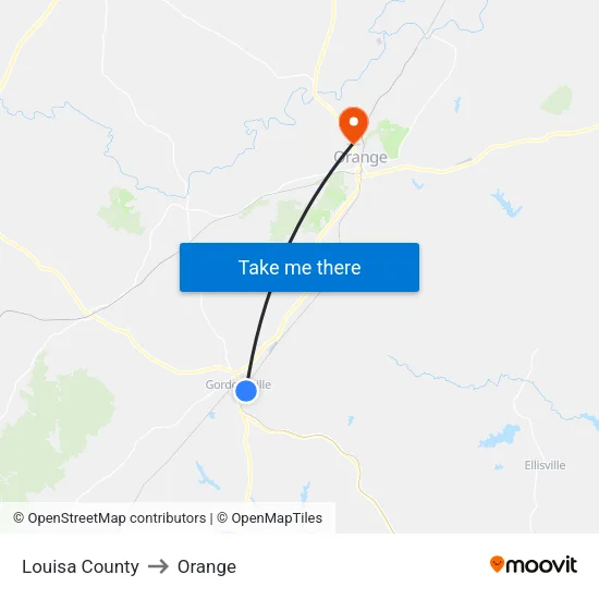 Louisa County to Orange map