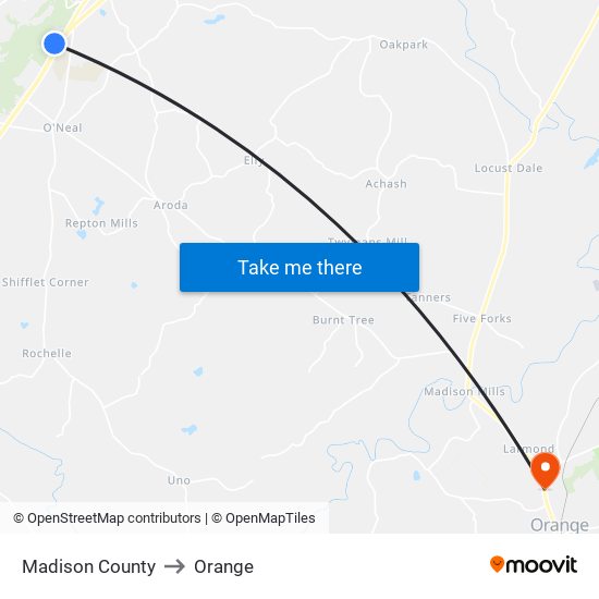 Madison County to Orange map