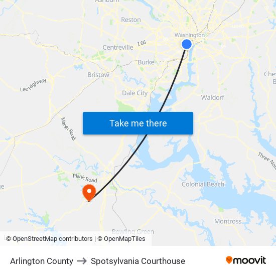 Arlington County to Spotsylvania Courthouse map