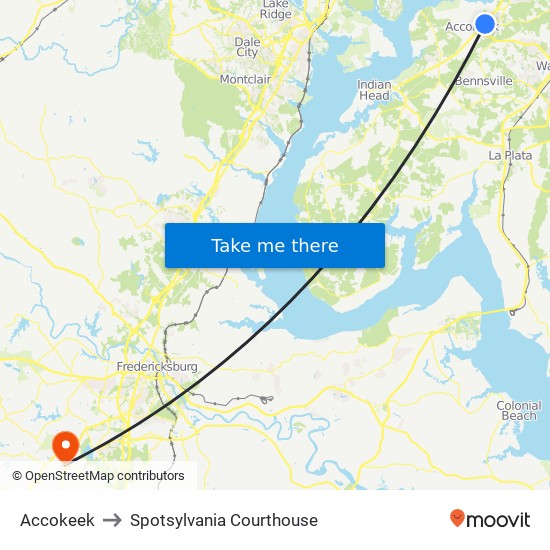 Accokeek to Spotsylvania Courthouse map