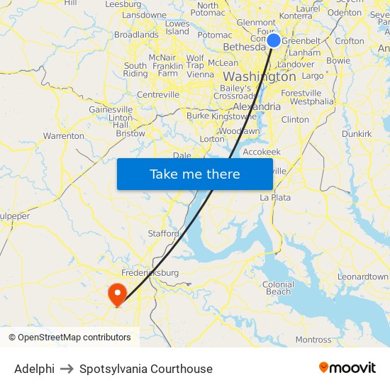 Adelphi to Spotsylvania Courthouse map