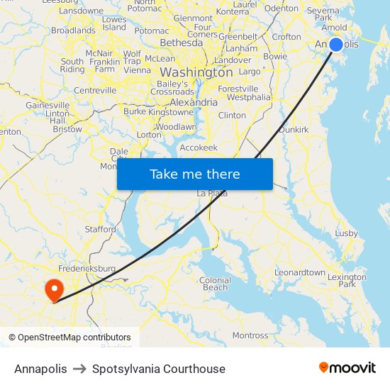 Annapolis to Spotsylvania Courthouse map