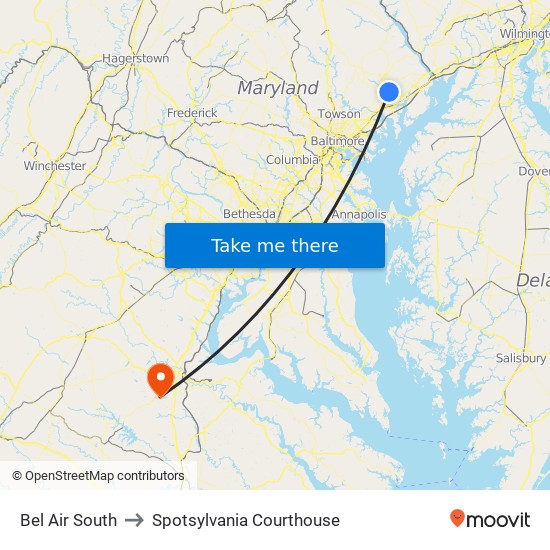 Bel Air South to Spotsylvania Courthouse map