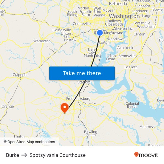Burke to Spotsylvania Courthouse map