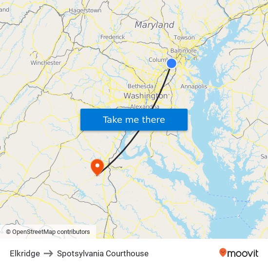 Elkridge to Spotsylvania Courthouse map