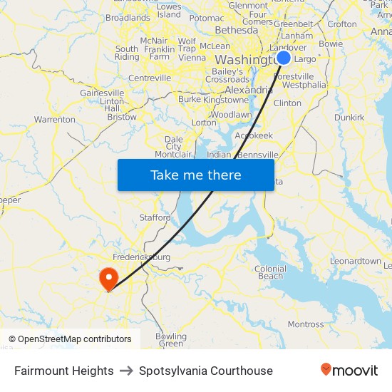 Fairmount Heights to Spotsylvania Courthouse map