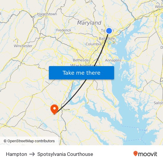 Hampton to Spotsylvania Courthouse map