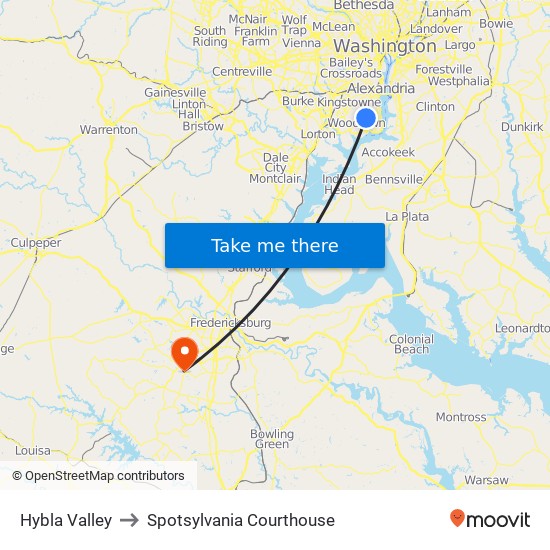 Hybla Valley to Spotsylvania Courthouse map