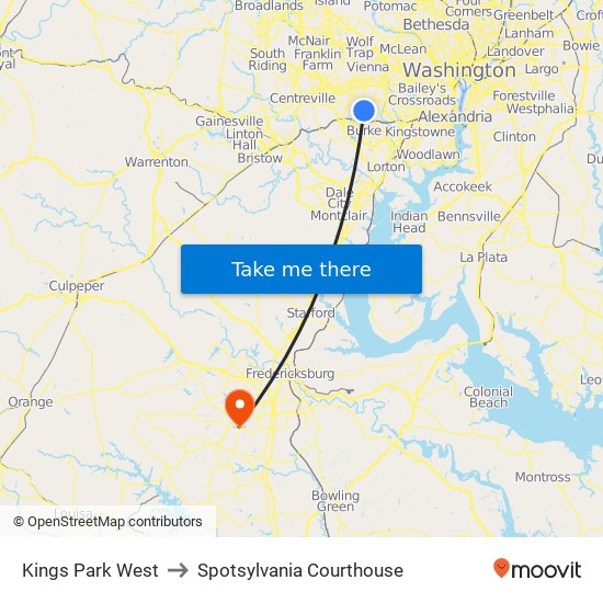 Kings Park West to Spotsylvania Courthouse map