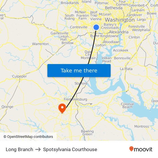 Long Branch to Spotsylvania Courthouse map