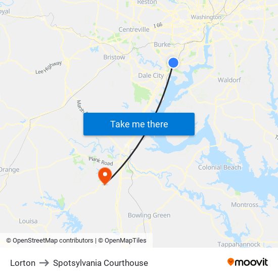 Lorton to Spotsylvania Courthouse map