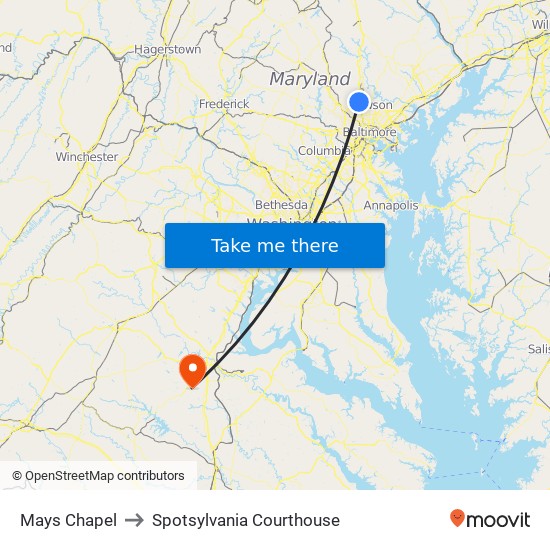 Mays Chapel to Spotsylvania Courthouse map