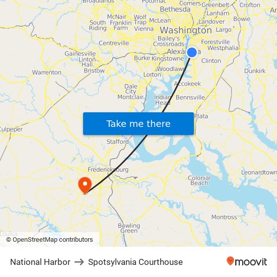 National Harbor to Spotsylvania Courthouse map