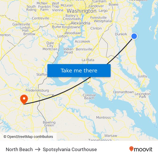 North Beach to Spotsylvania Courthouse map