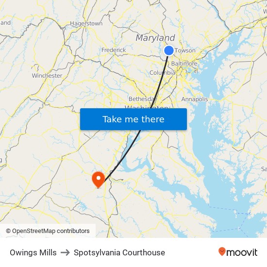 Owings Mills to Spotsylvania Courthouse map