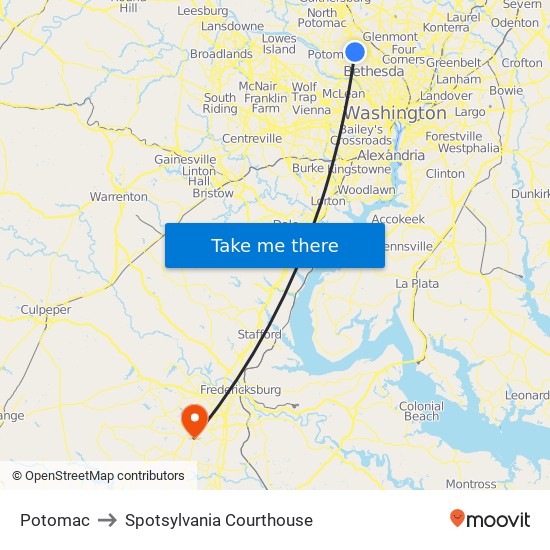 Potomac to Spotsylvania Courthouse map