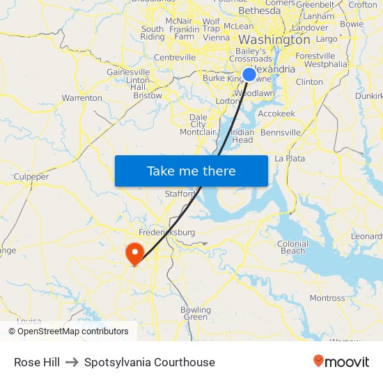 Rose Hill to Spotsylvania Courthouse map