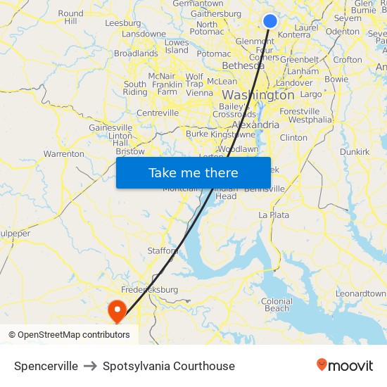 Spencerville to Spotsylvania Courthouse map