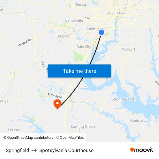 Springfield to Spotsylvania Courthouse map