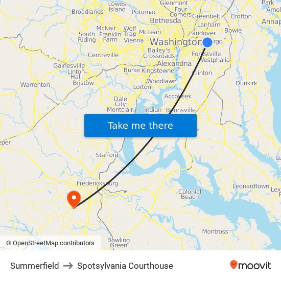 Summerfield to Spotsylvania Courthouse map