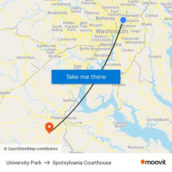University Park to Spotsylvania Courthouse map