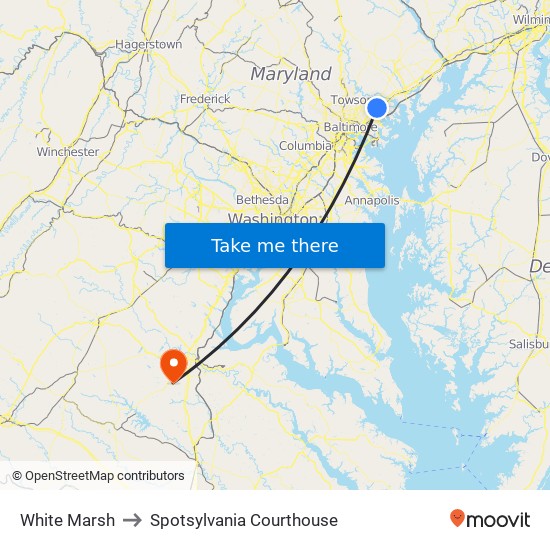 White Marsh to Spotsylvania Courthouse map