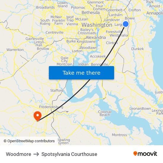 Woodmore to Spotsylvania Courthouse map