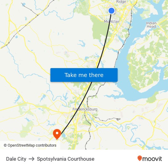 Dale City to Spotsylvania Courthouse map