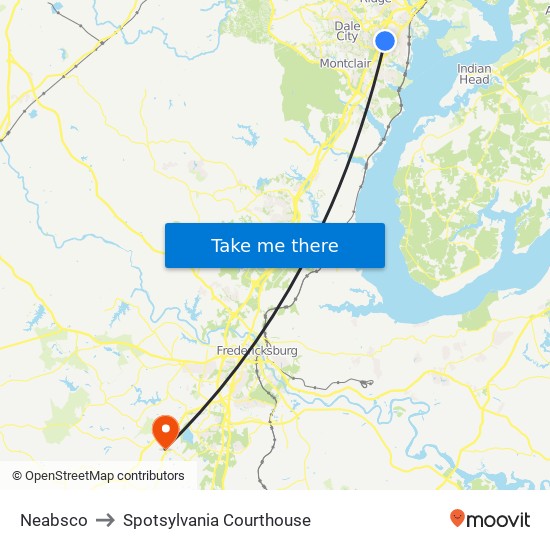 Neabsco to Spotsylvania Courthouse map