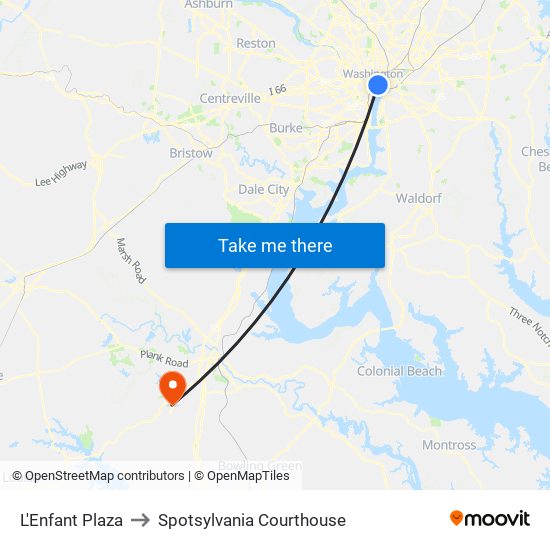 L'Enfant Plaza to Spotsylvania Courthouse map