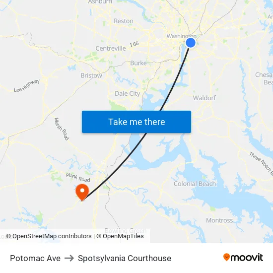 Potomac Ave to Spotsylvania Courthouse map