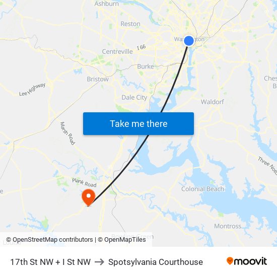 17 St Nw+I St NW to Spotsylvania Courthouse map