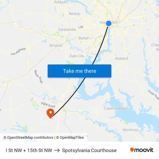 I St Nw+15 St NW to Spotsylvania Courthouse map