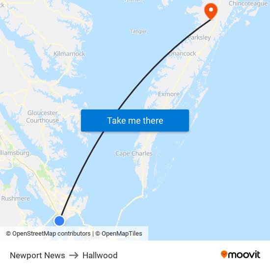 Newport News to Hallwood map
