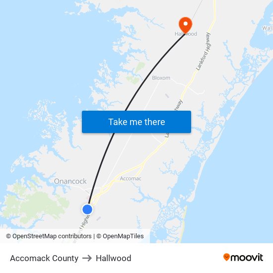 Accomack County to Hallwood map