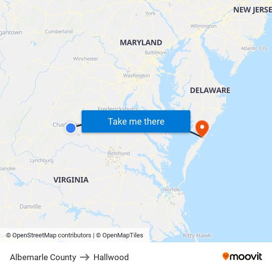Albemarle County to Hallwood map