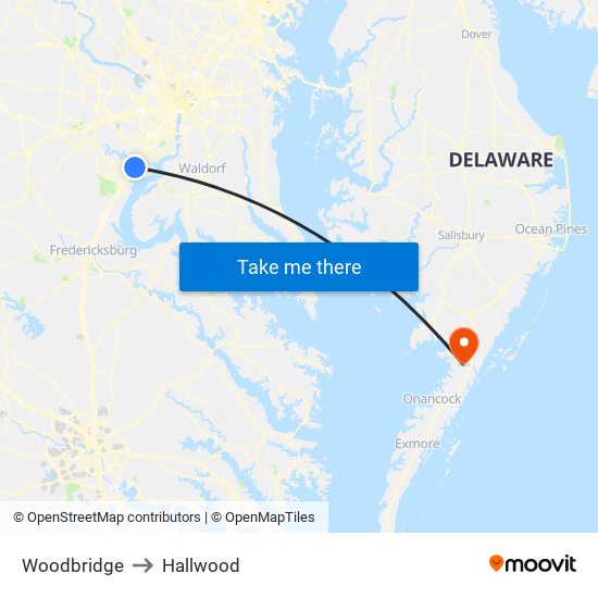 Woodbridge to Hallwood map