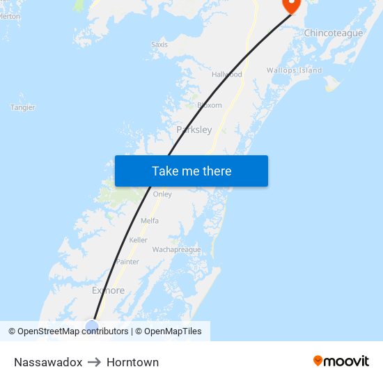 Nassawadox to Horntown map