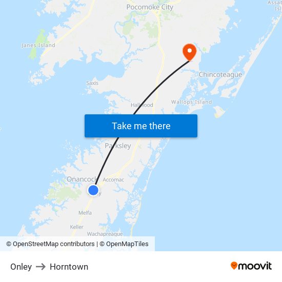 Onley to Horntown map