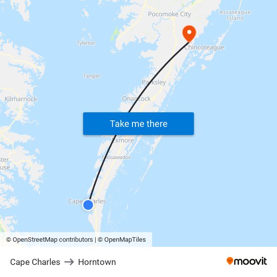 Cape Charles to Horntown map