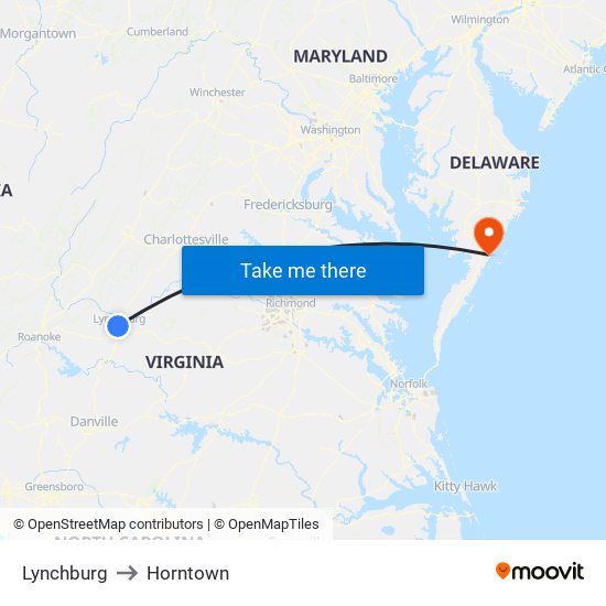 Lynchburg to Horntown map