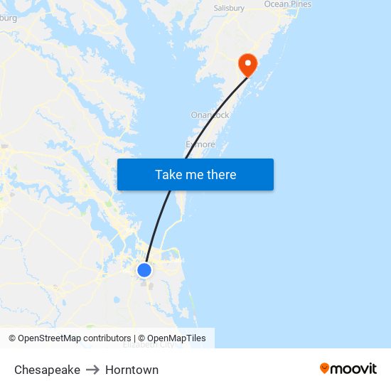 Chesapeake to Horntown map