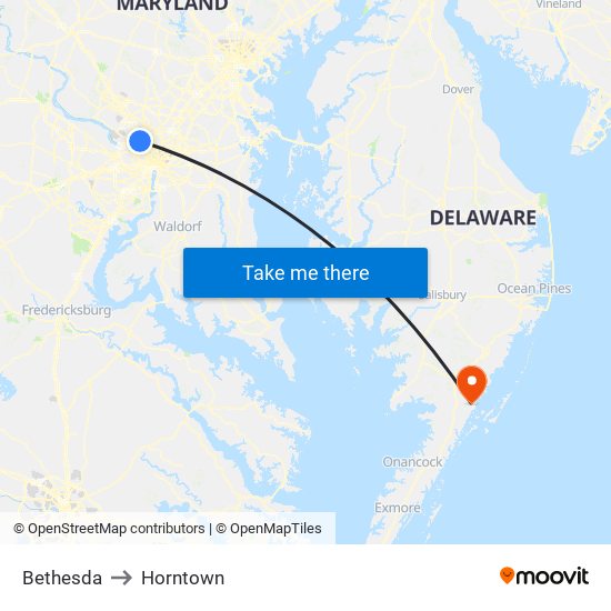 Bethesda to Horntown map