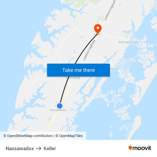 Nassawadox to Keller map