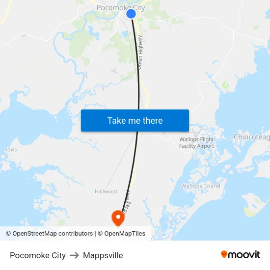 Pocomoke City to Mappsville map