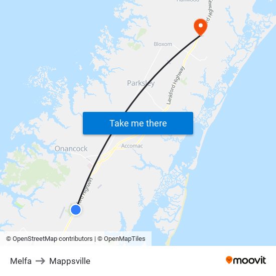 Melfa to Mappsville map